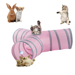 Mabaytir cat tunnel pink grey 3-way design for interactive play and exercise.