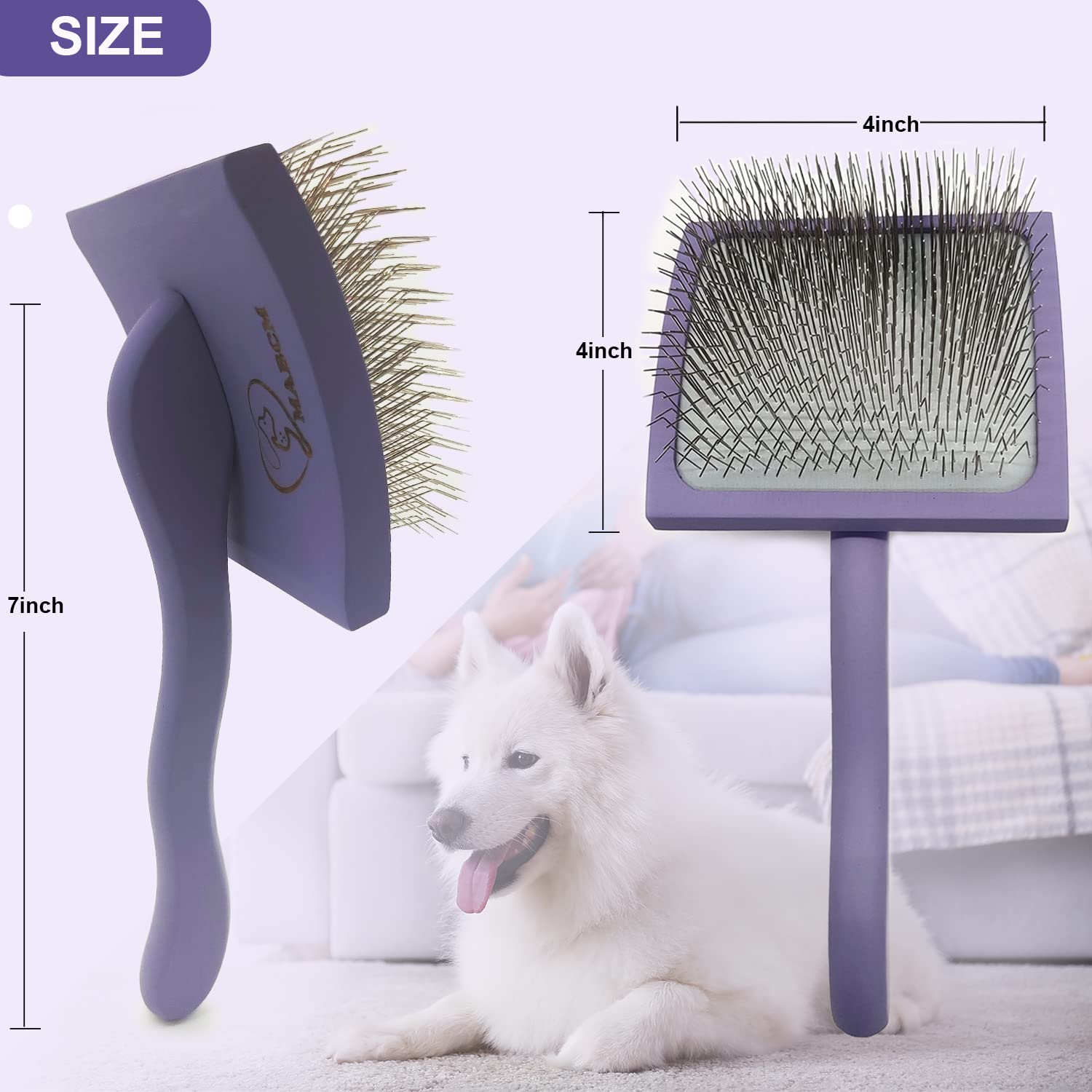 MABCM pet-comb 2in1 stainless-steel-teeth smoothes loose fur and dander.