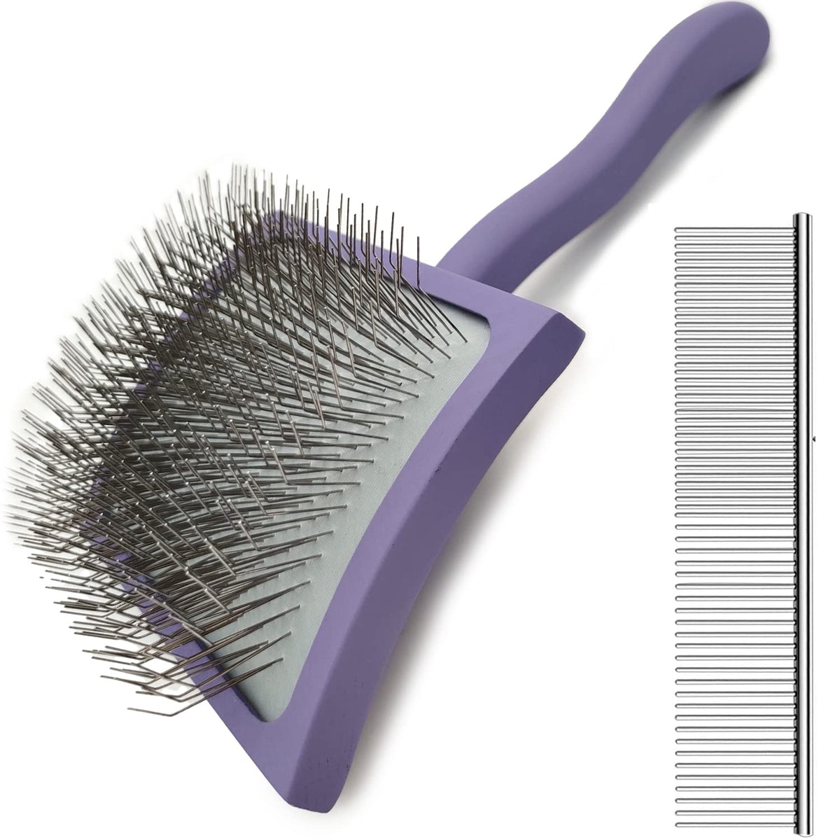 MABCM slicker ergonomic wooden-handle close-up for comfortable at-home grooming.