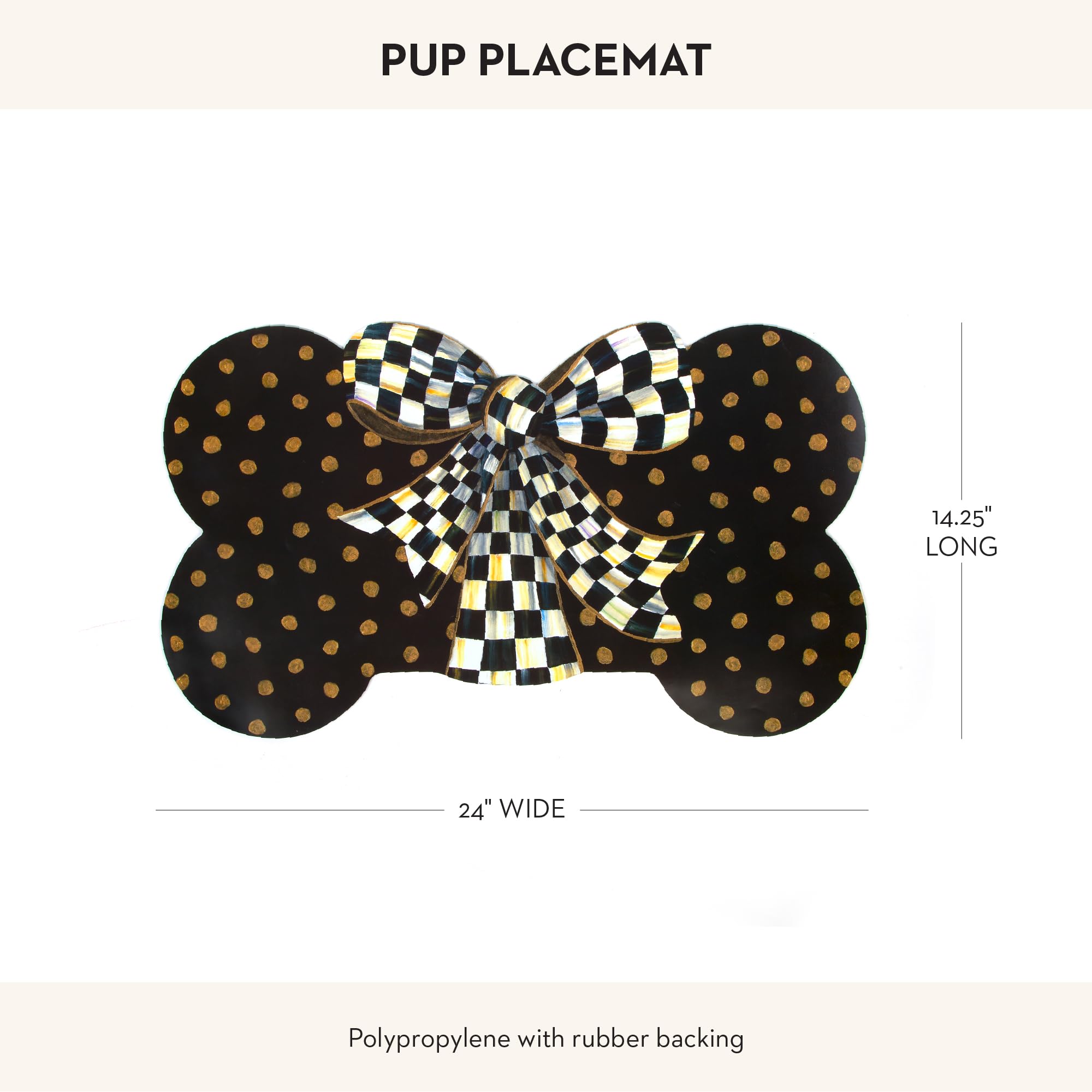 MACKENZIE-CHILDS Gold-dots-on-black surface adds luxe contrast to meals.