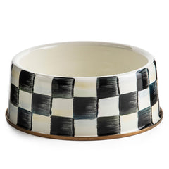 MACKENZIE-CHILDS pet bowl in Courtly Check, durable large-size feeding solution.