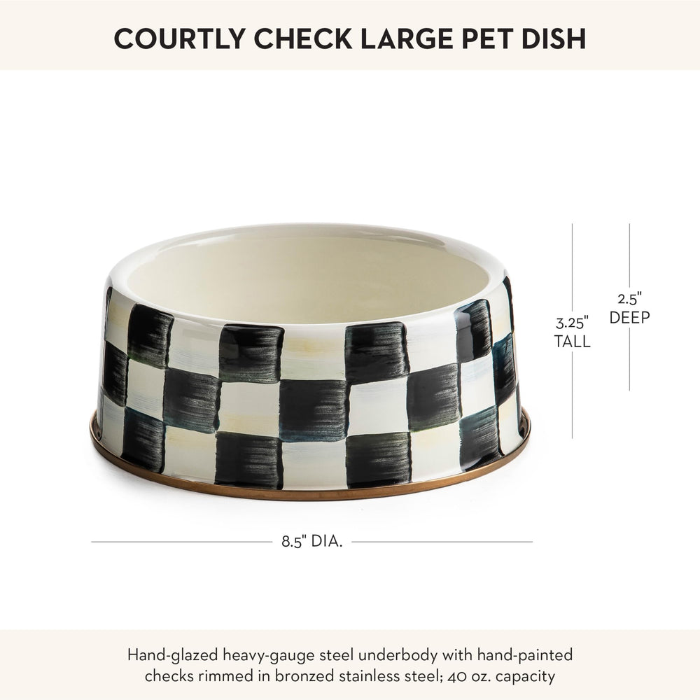 MACKENZIE-CHILDS pet bowl shown during dog mealtime.