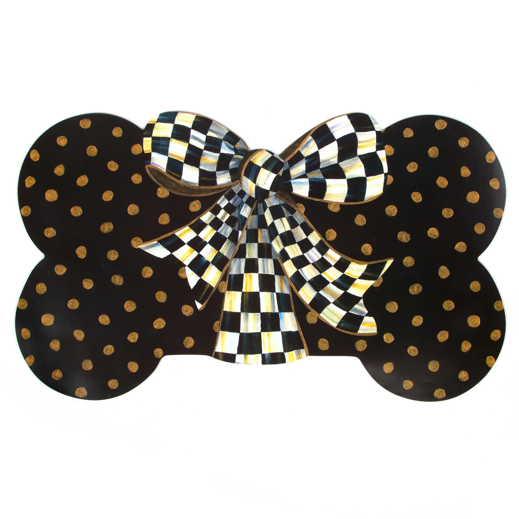 MACKENZIE-CHILDS Pup Placemat bone-shaped mat creates a stylish pet dining station for tidy feeding.