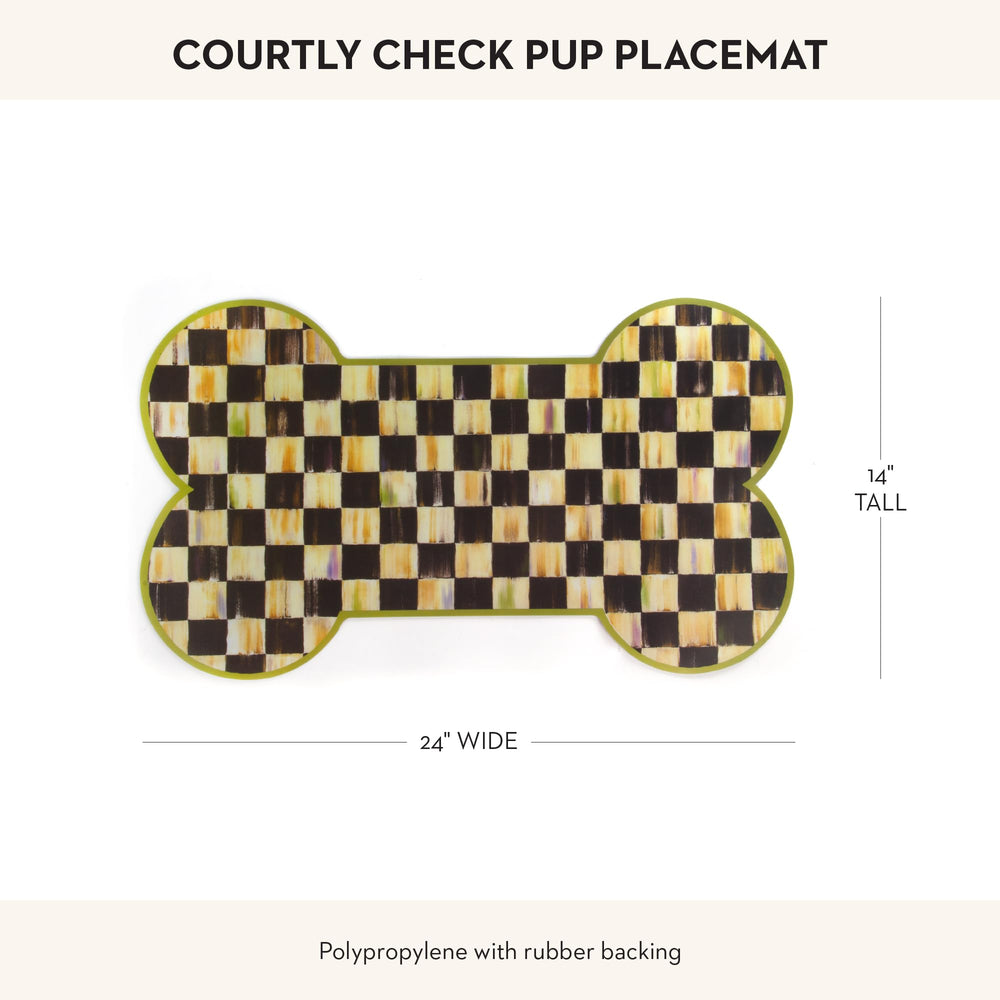 Mackenzie-Childs Pup Placemat cat bowls on mat pairs with bowls for coordinated dining and decor.