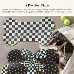 Mackenzie-Childs Pup Placemat Courtly Check design elevates feeding area with stylish black-and-white checks.