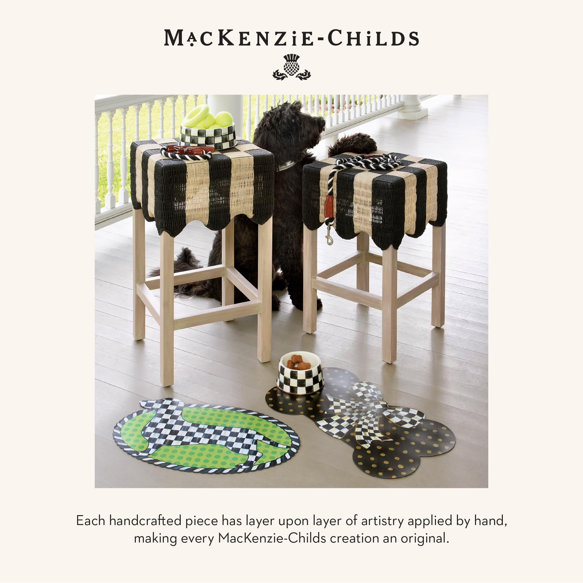 MACKENZIE-CHILDS Pup Placemat gift-ready presentation for pet lovers and homes.