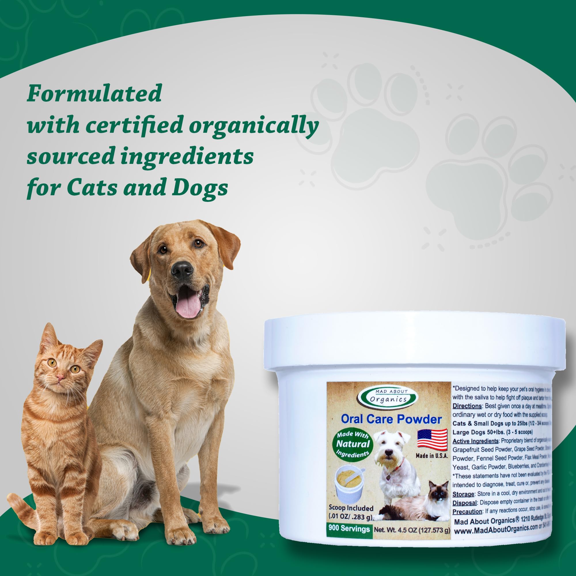 Easy daily use of Mad About Organics powder over pet food