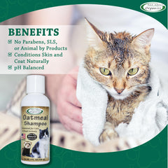 Mad About Organics oatmeal shampoo with dilution bottle illustrates quick-rinse formula