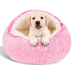 MADDEMCUTE calming bed hooded pink cover provides a secure hideaway for pets