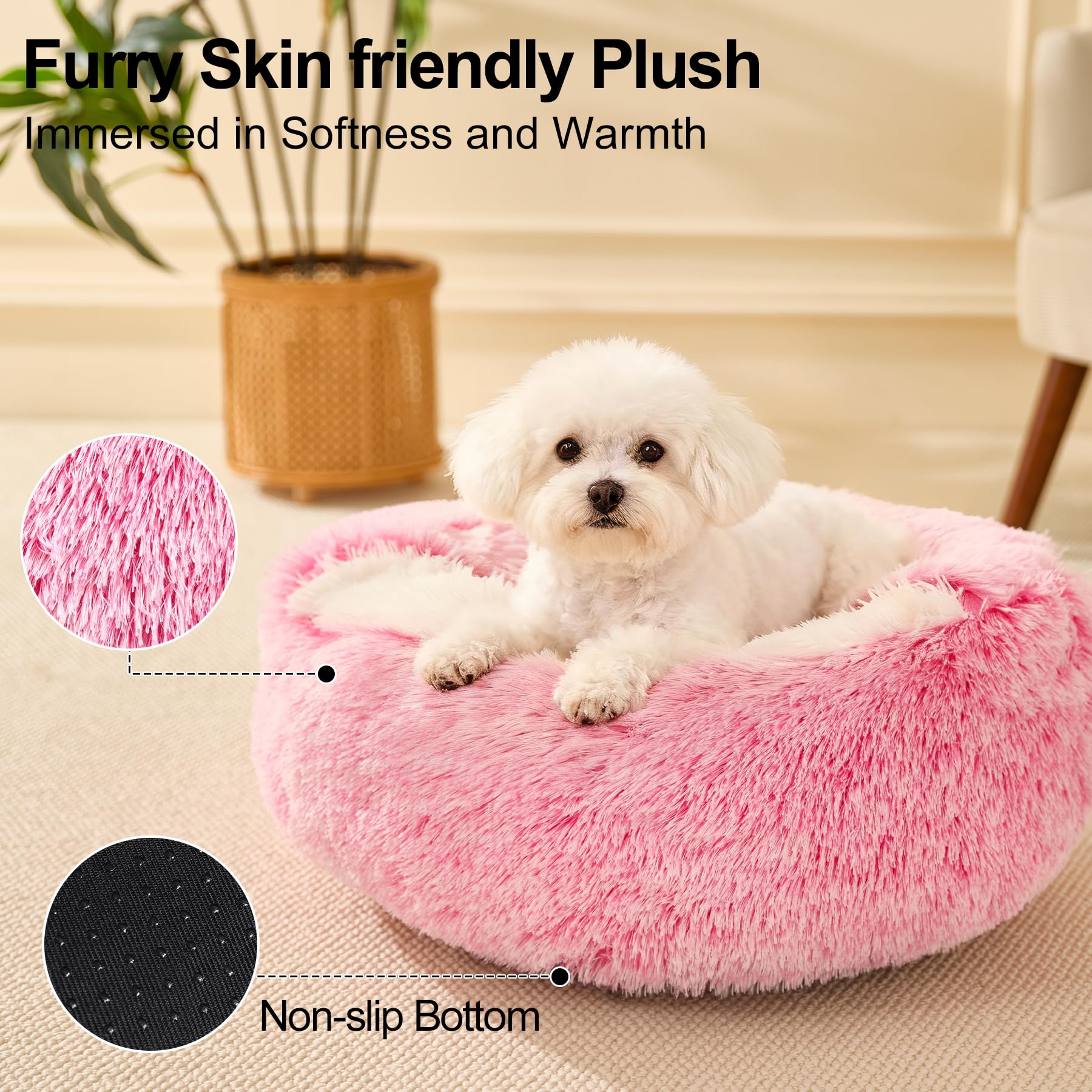MADDEMCUTE round pet bed interior is fleece-lined for extra softness and cozy sleep