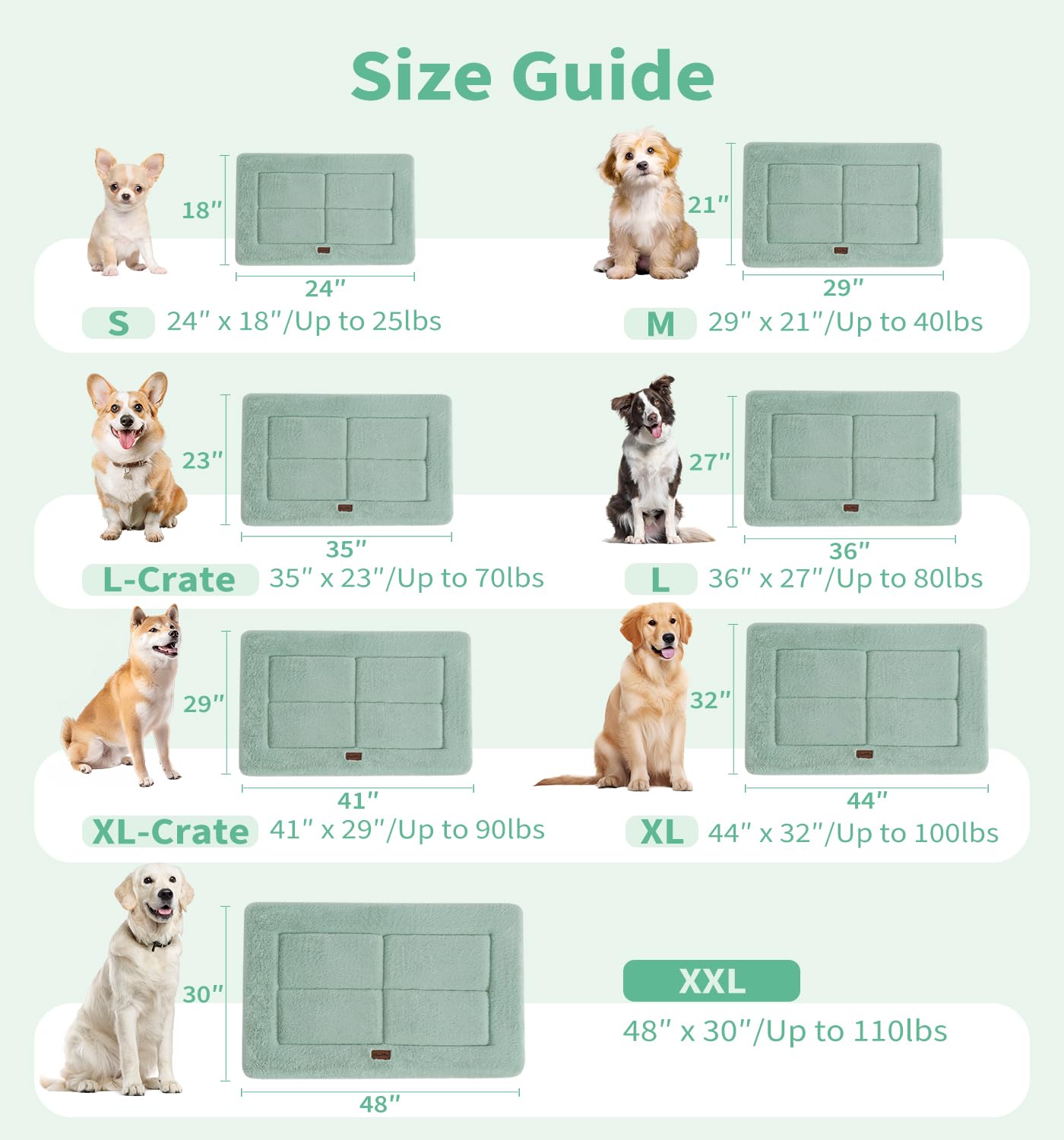 MADE 4 PETS dog crate pad crate-fit green for different dog sizes