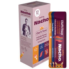 Made by Nacho Lickable Treats Mousse Tubes packaging front for easy bonding with cats.