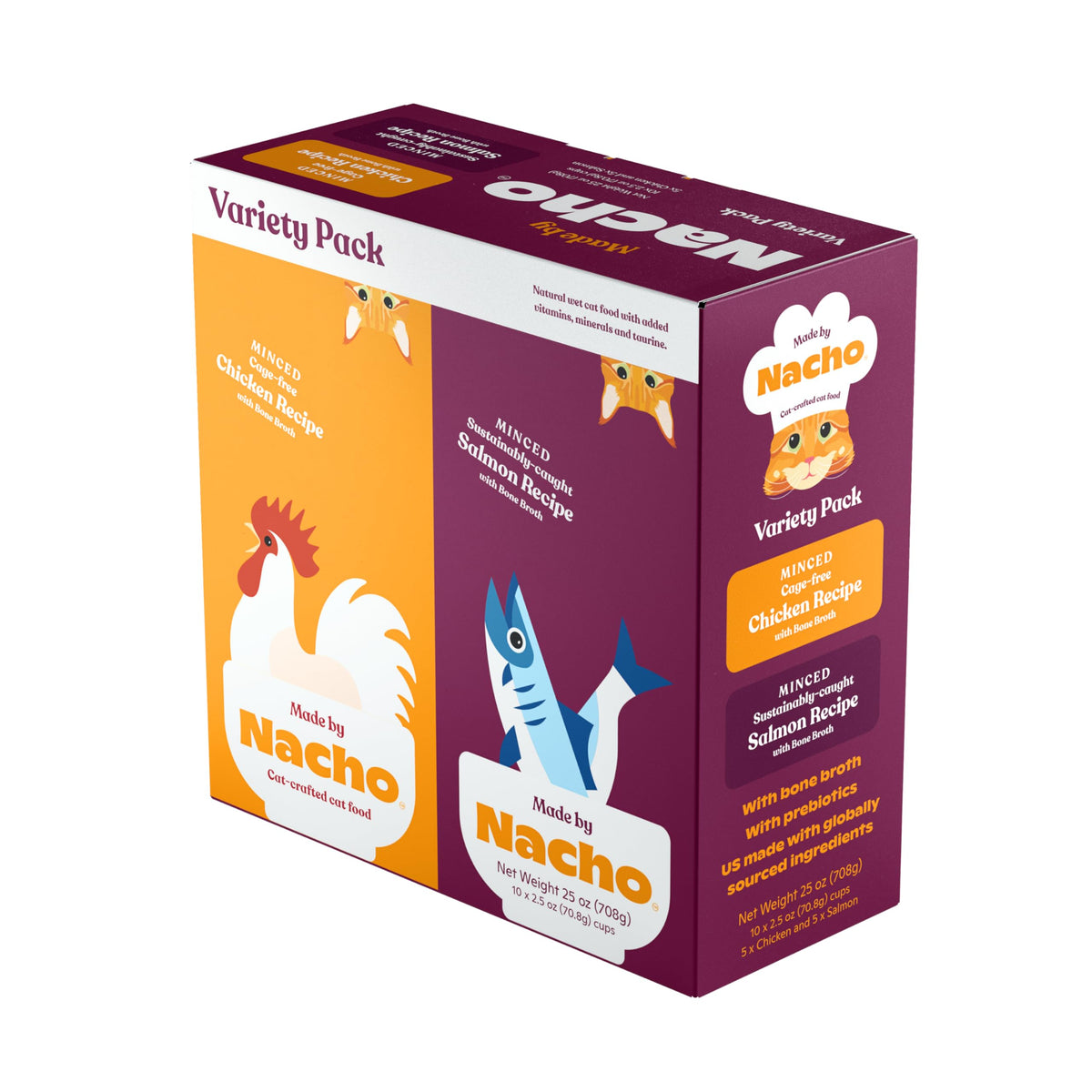 Made by Nacho minced chicken in bone broth cup shows protein-rich flavor for cats
