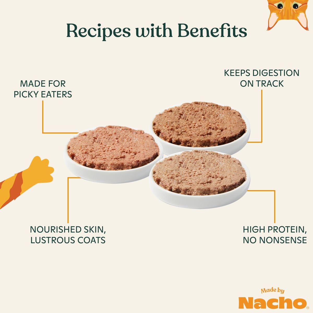Made by Nacho Pate Wet Cat Food cans close-up showing bone broth infusion for hydration and flavor