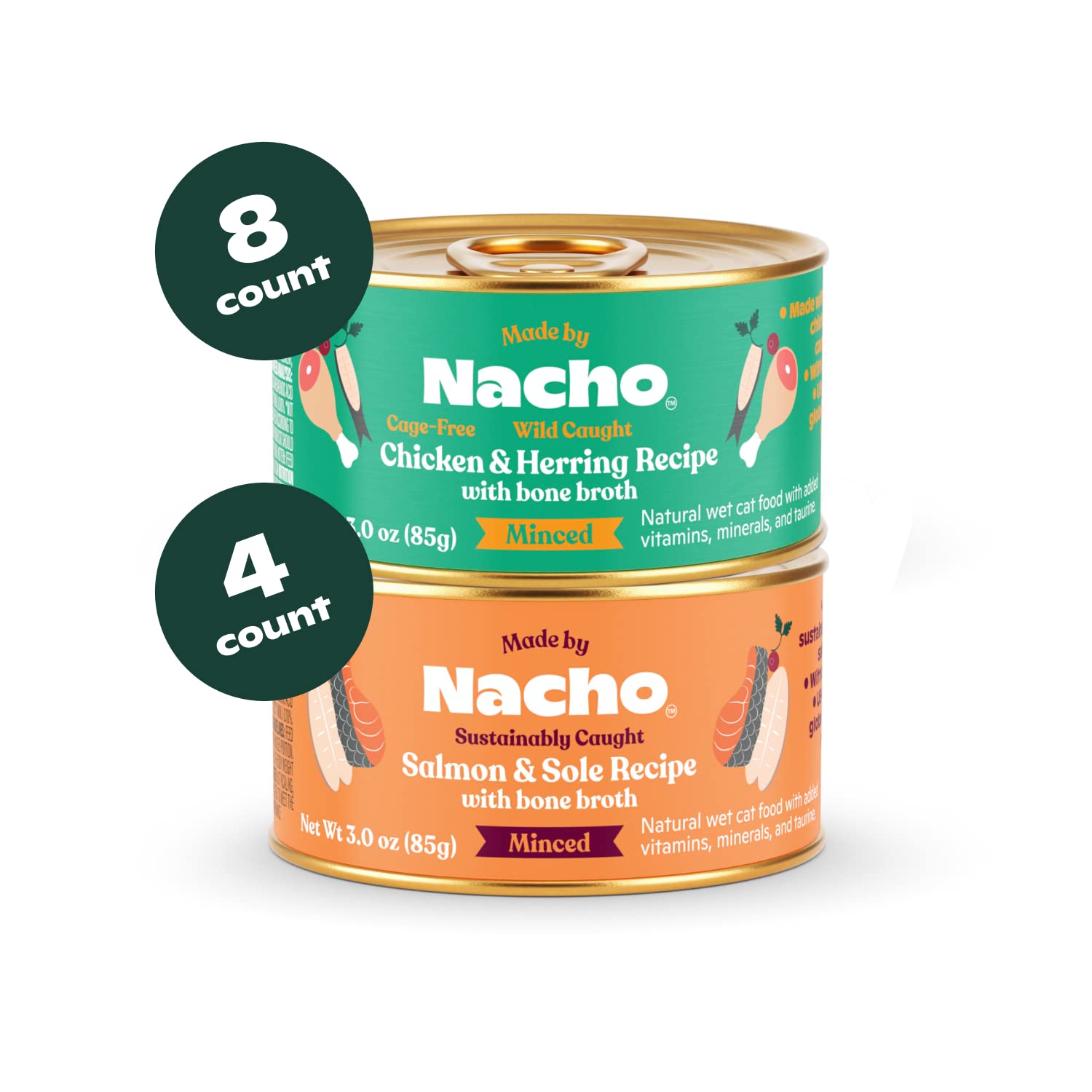 Made by Nacho salmon-sole cans reveal tender pâté for grain-free meals.