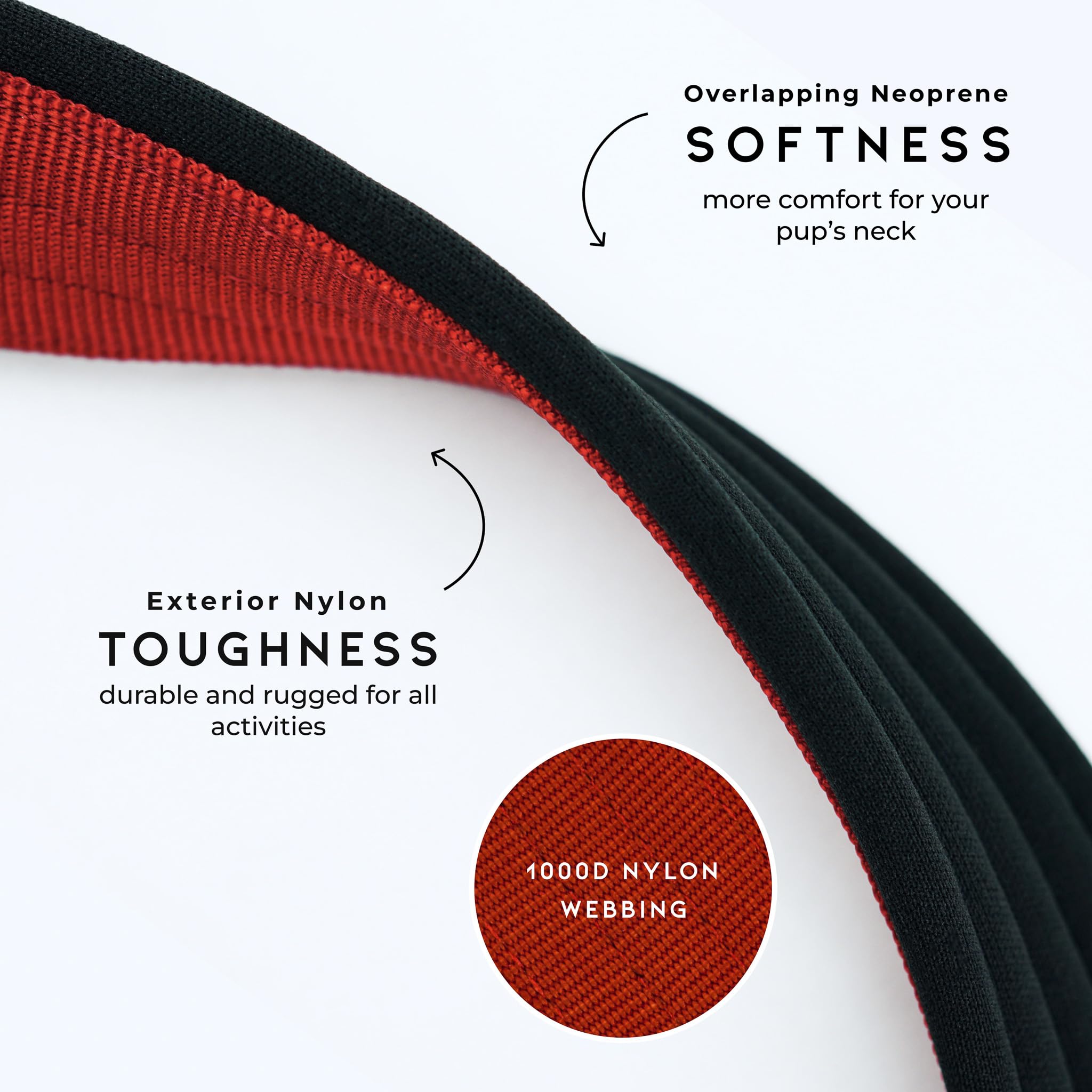 MADE TO ROAM Comfort Collar neoprene padding underside provides extra neck protection.