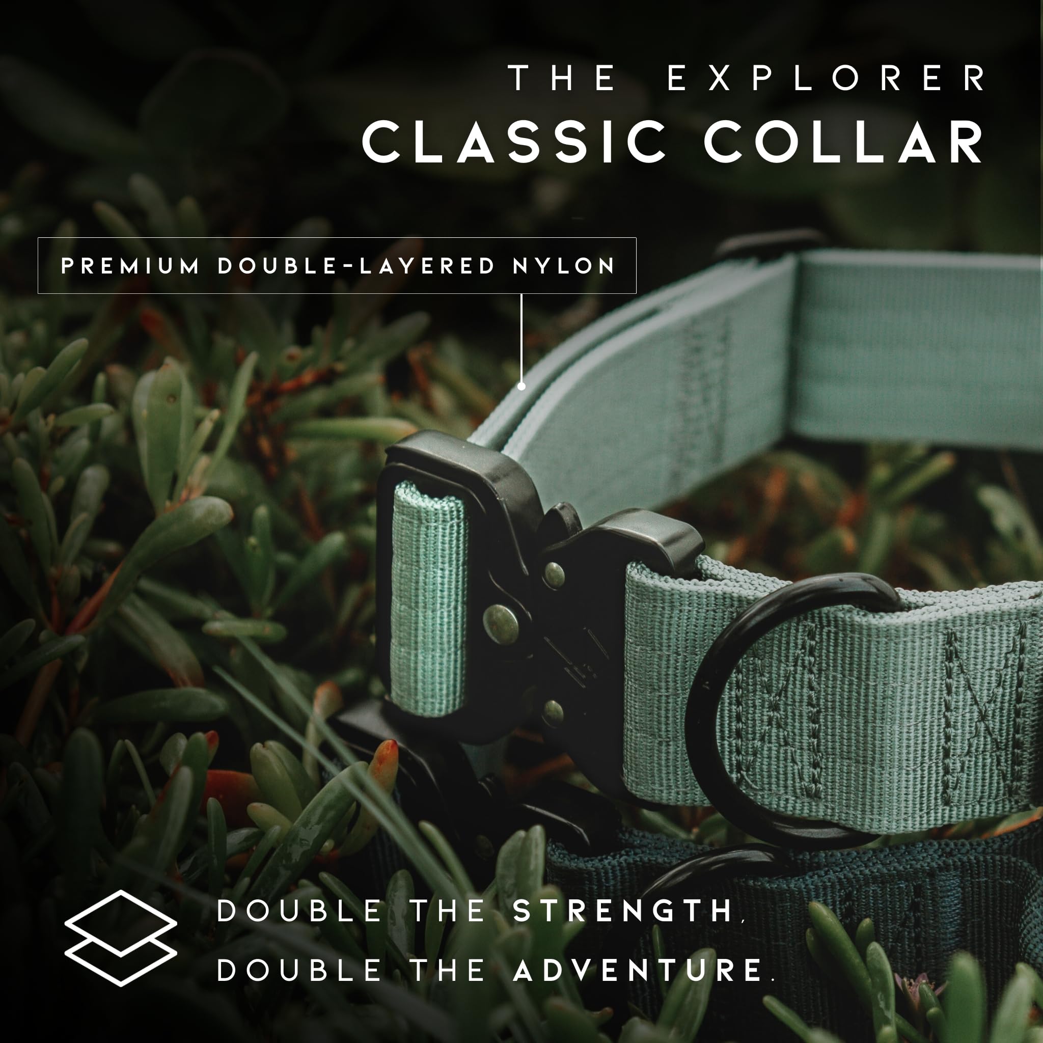 MADE TO ROAM premium dog collar weatherproof material close-up - rust-proof hardware for year-round use