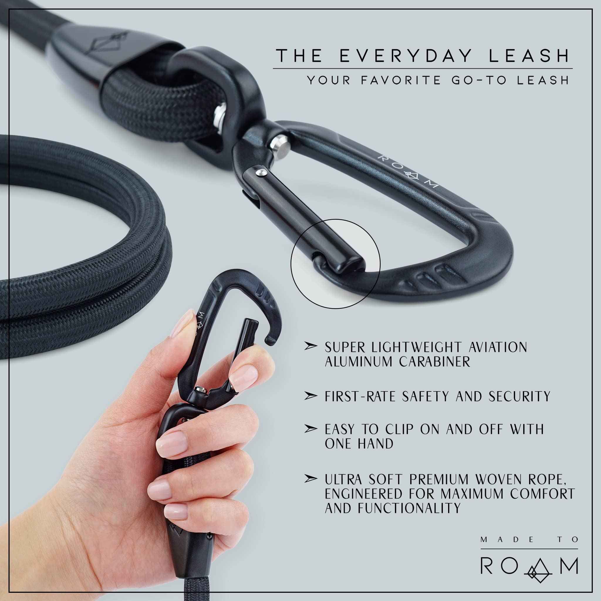 MADE TO ROAM Premium Everyday Leash ultra-soft rope texture for comfortable daily use