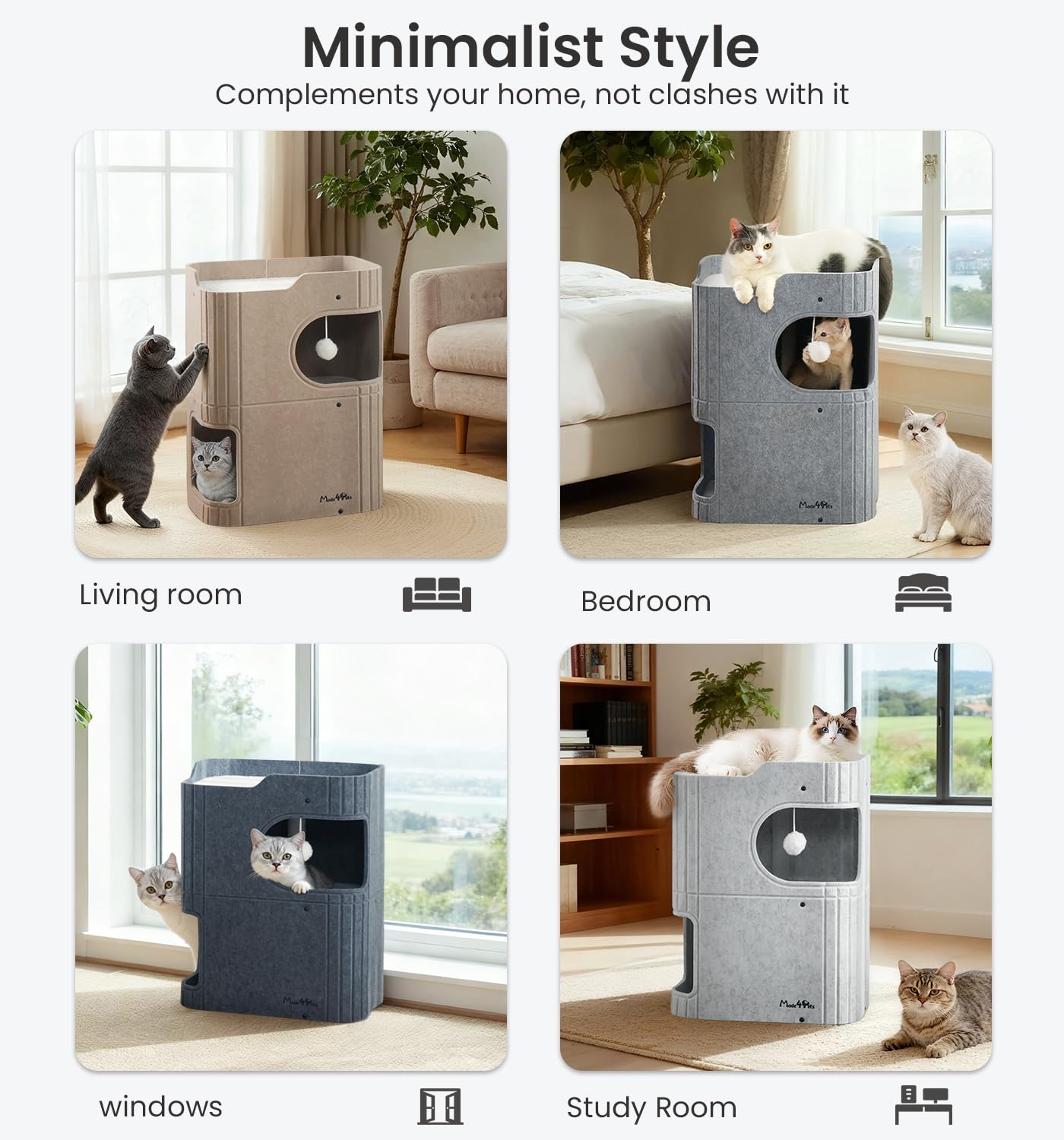 MADE 4 PETS cat house detachable felt panels simplify cleaning.