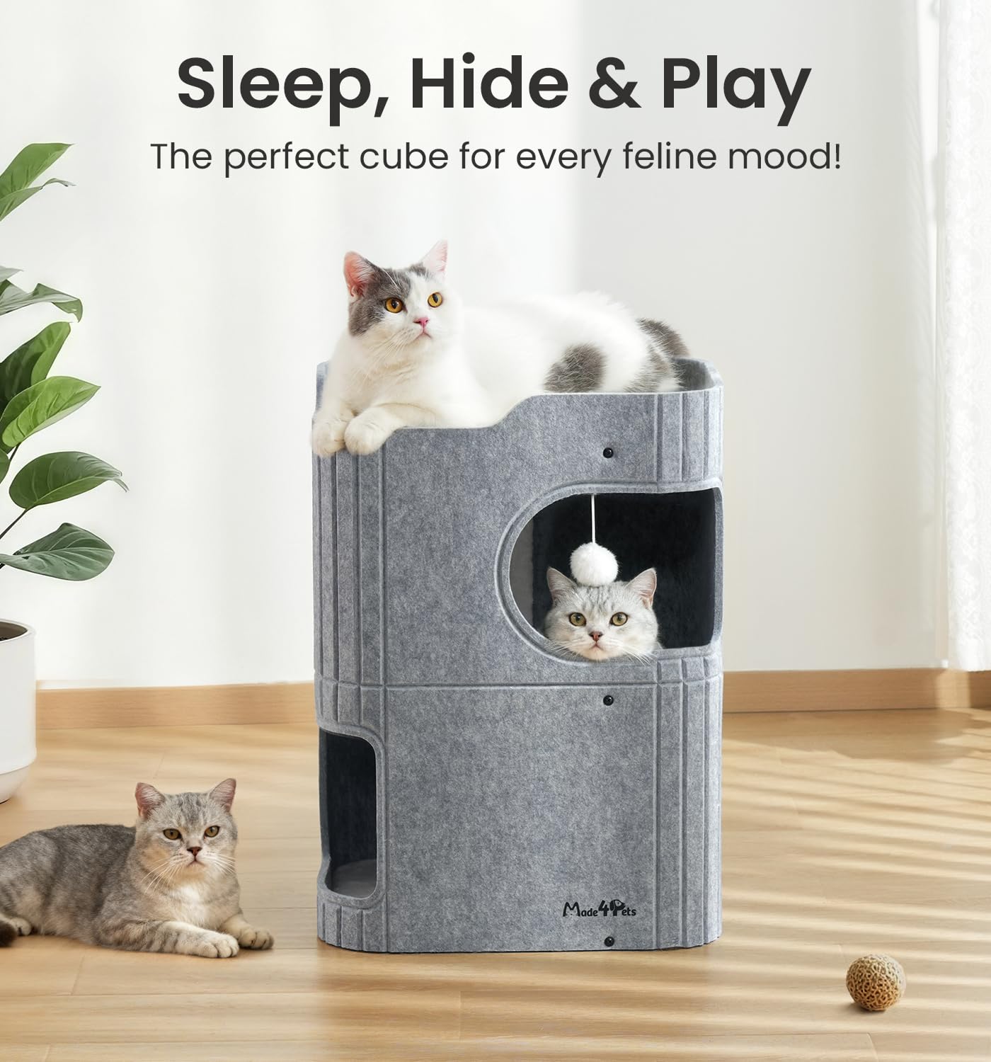 MADE 4 PETS cat house dual entrances enable interactive tunnel play and exploration.