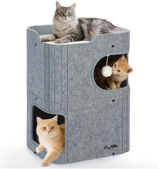 MADE 4 PETS cat house indoor 2-storey cube bed provides a private cozy retreat.