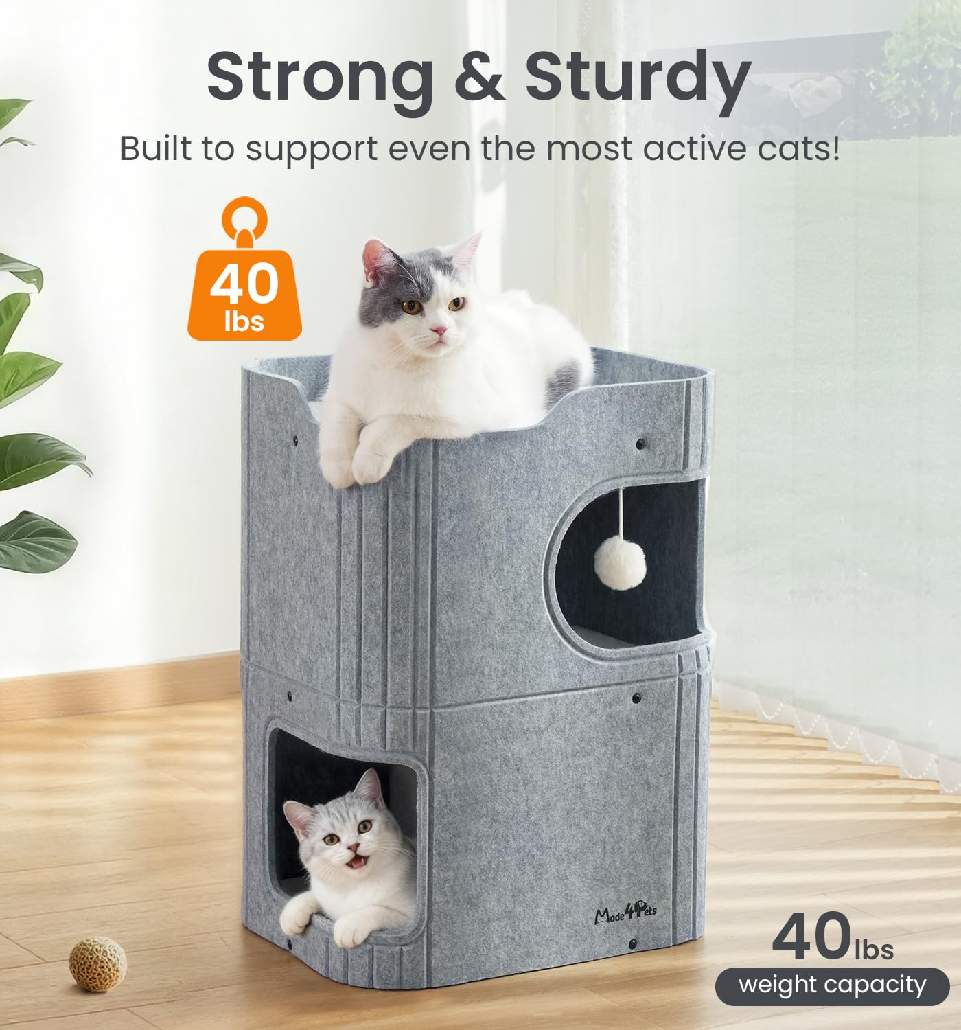 MADE 4 PETS cat house sturdy build supports active cats up to 40 lbs.