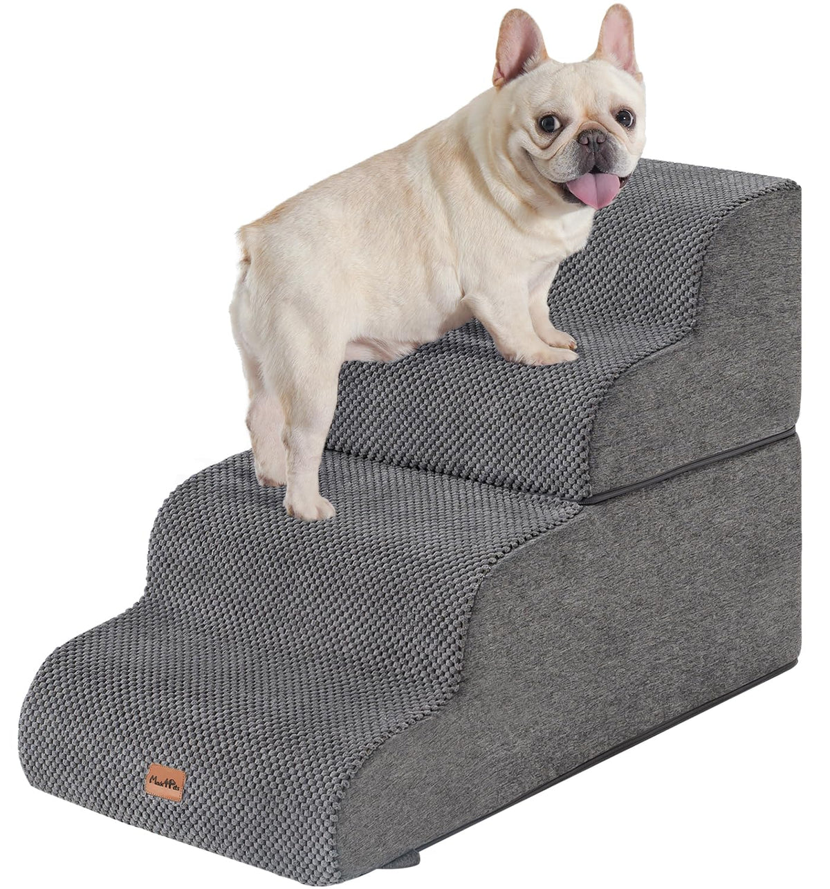 MADE 4 PETS dog stairs front view grey for safe bed climbs