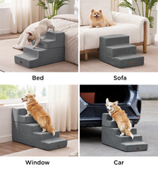 Made4Pets dog stairs gray five steps front view showing stable footing.