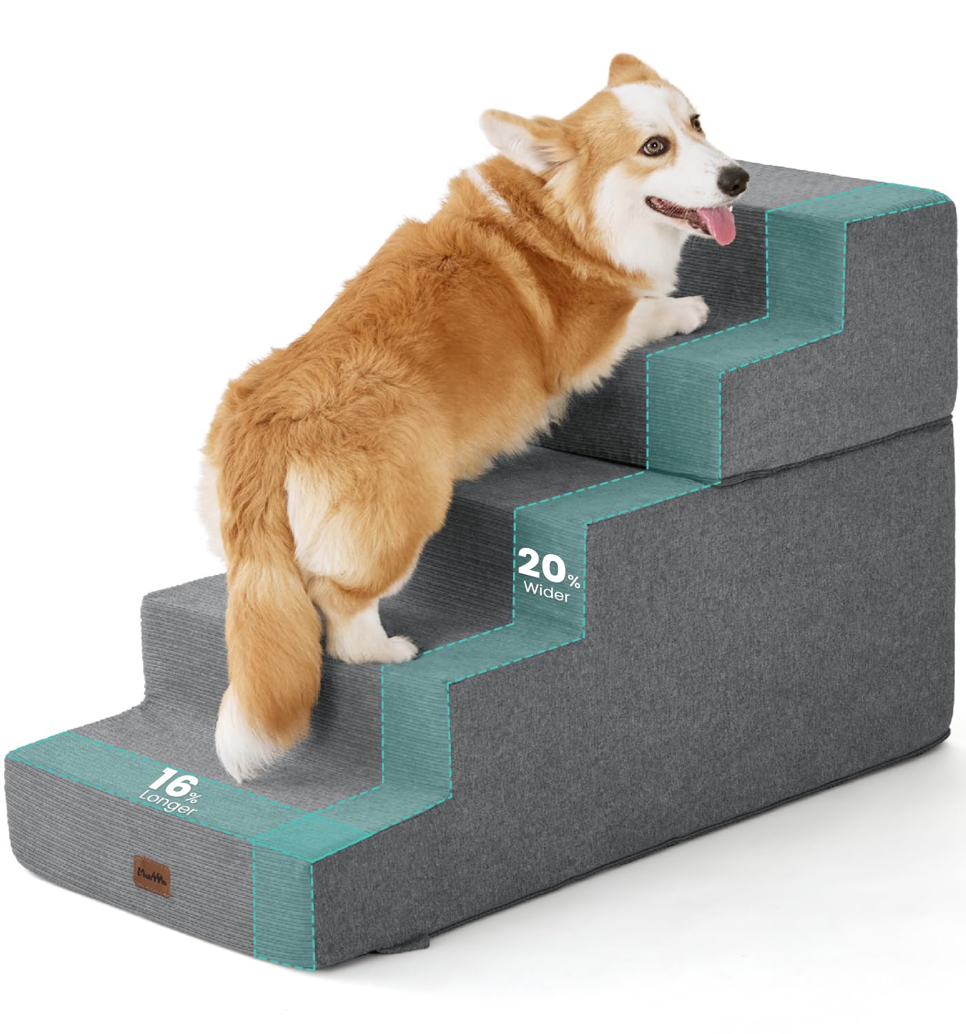 Made4Pets dog stairs gray five steps side view for easy access to high beds.
