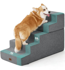Made4Pets dog stairs gray five steps side view for easy access to high beds.