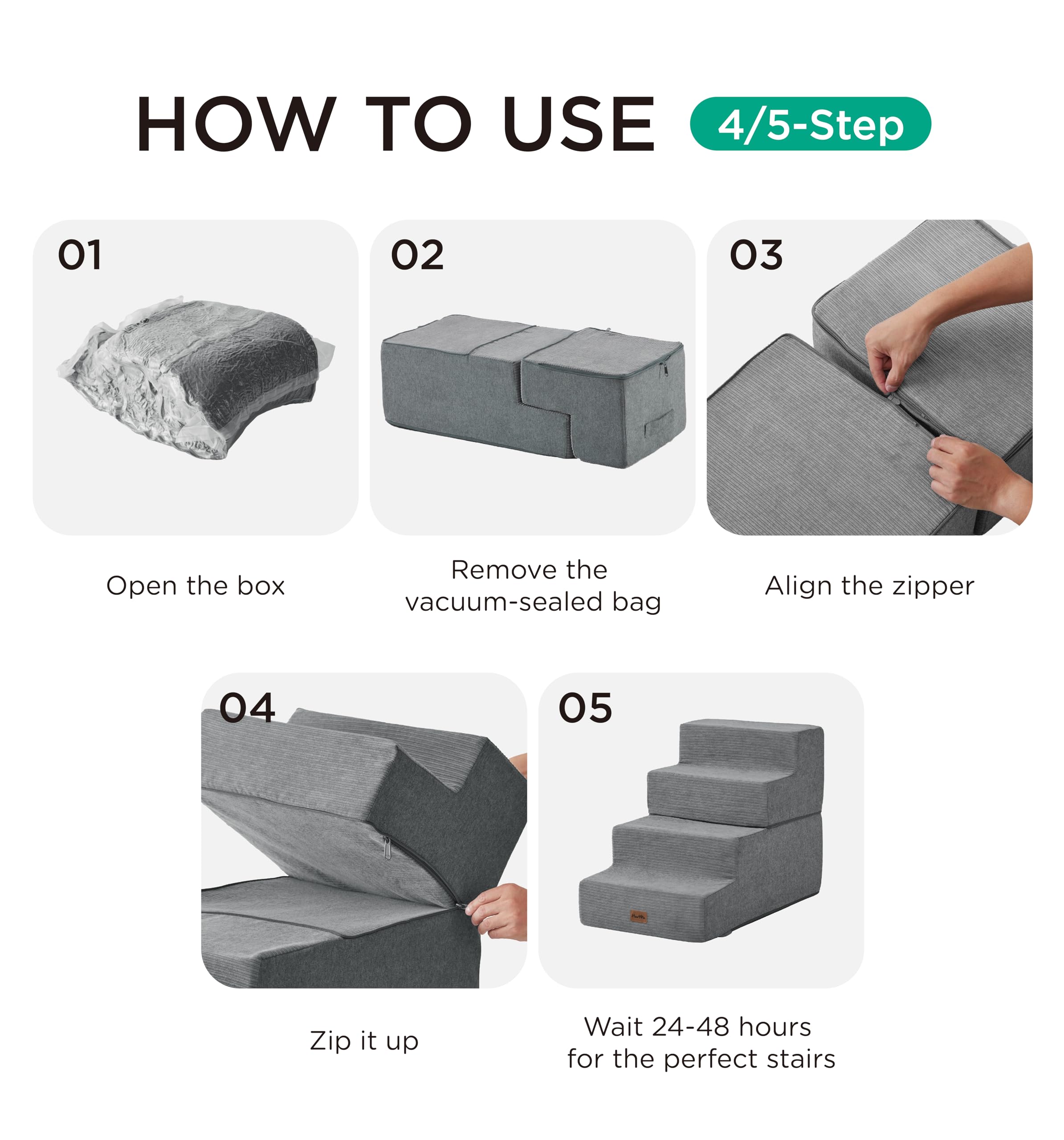 Made4Pets dog stairs gray close-up foam highlighting 35D support.
