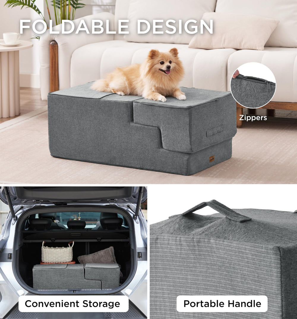 Made4Pets dog stairs gray removable cover for easy machine washing.