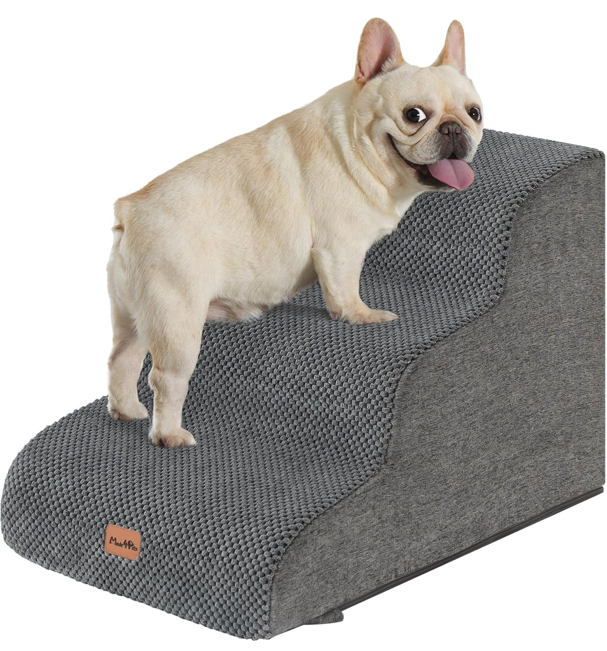 Made4Pets dog stairs grey 3-step bed access for safer, easier climbs.