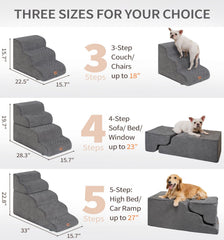Made4Pets dog stairs grey 3-step on sofa support for smooth transitions.