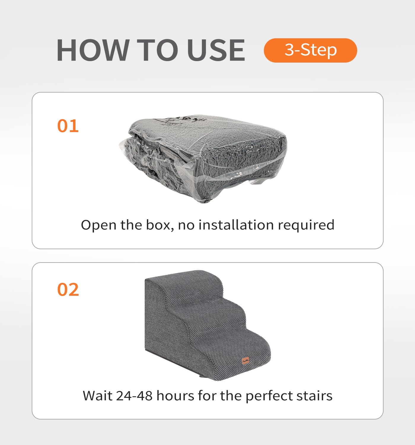 Made4Pets foam-core expansion guidance after unpacking helps reach comfort.