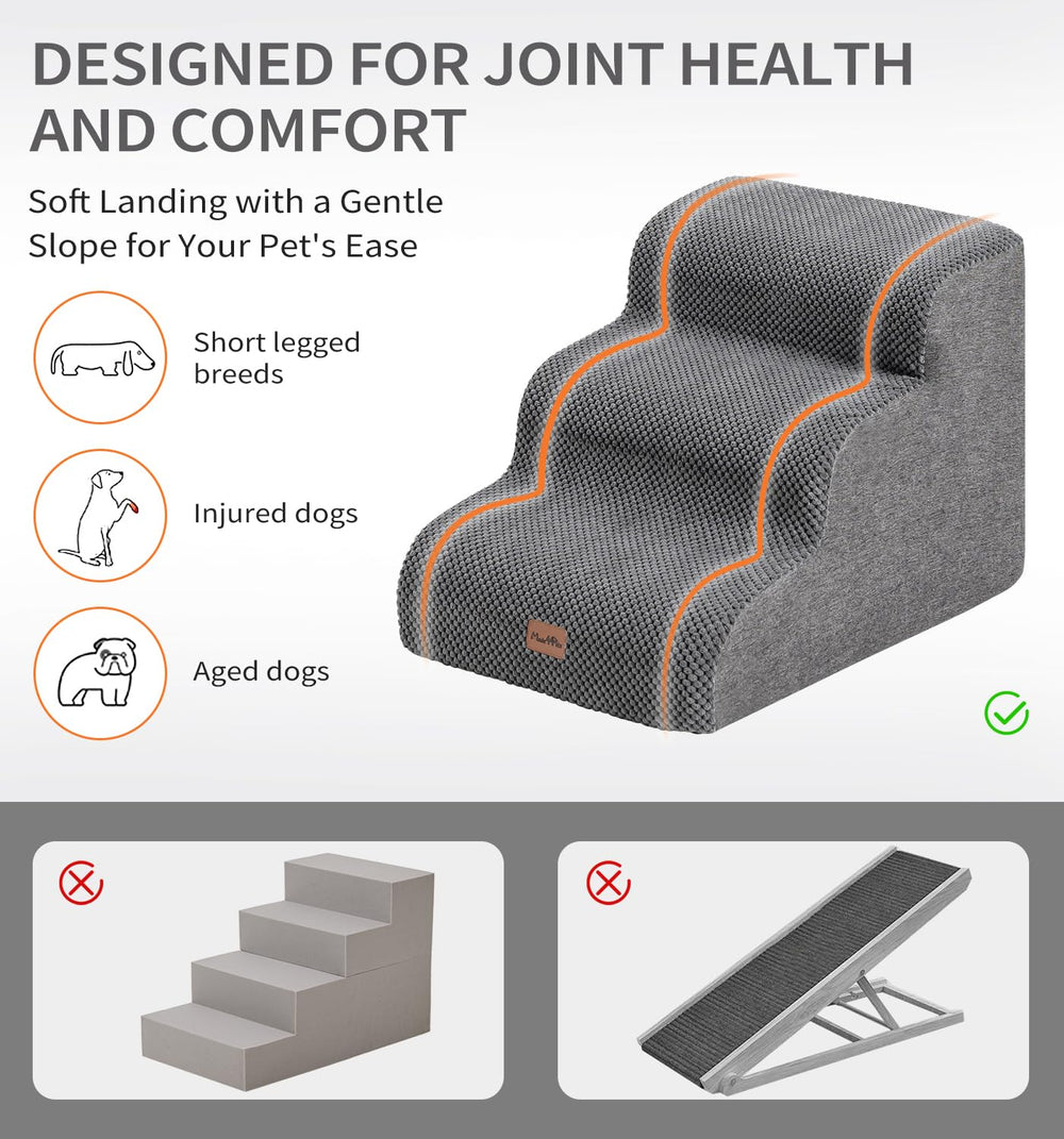 Made4Pets dog stairs grey non-slip bottom keeps steps steady on floors.