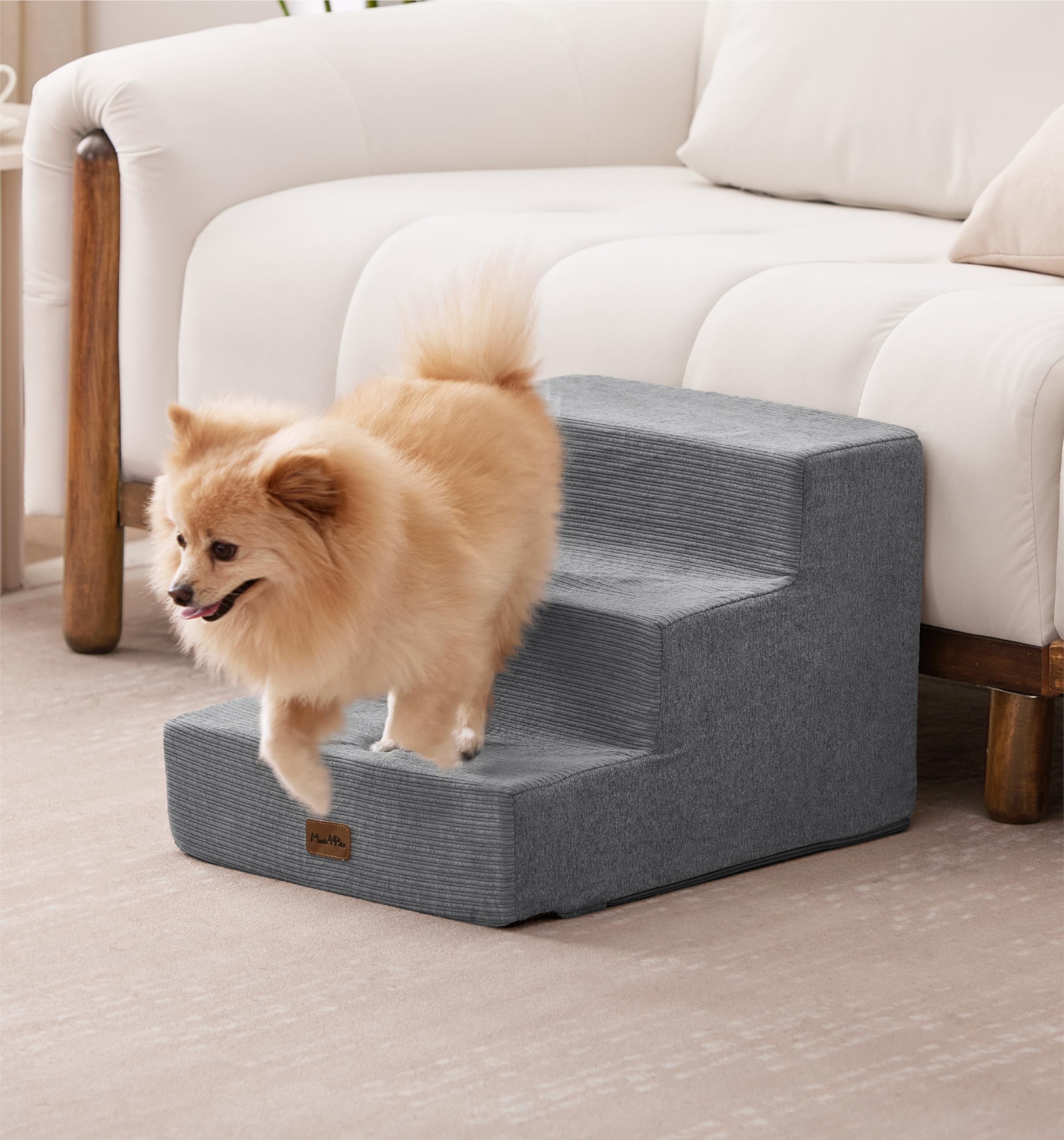 Made4Pets dog stairs grey-use-with-cats highlights multi-pet usability