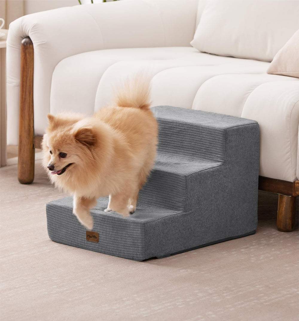Made4Pets dog stairs grey-use-with-cats highlights multi-pet usability
