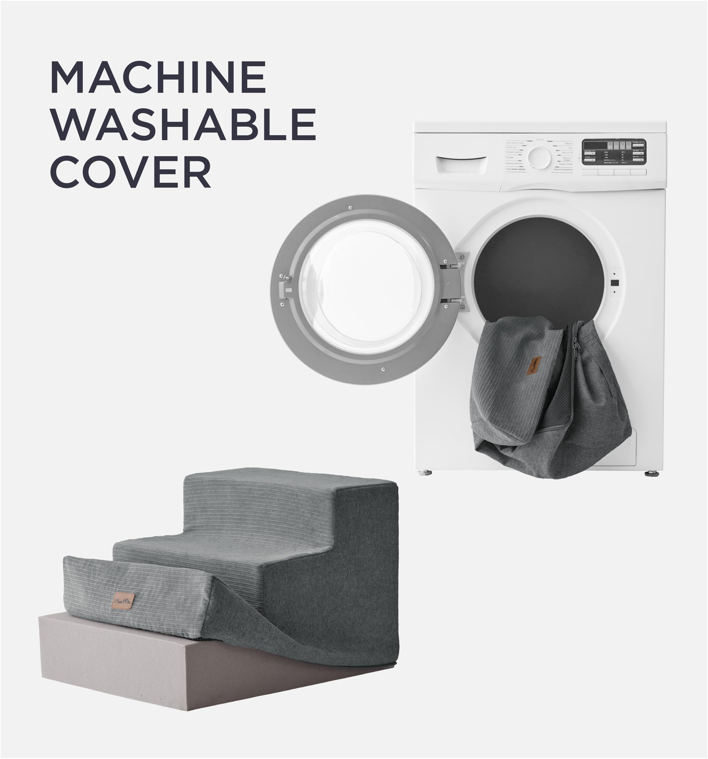 Made4Pets dog stairs grey-washable-cover emphasizes cleaning convenience