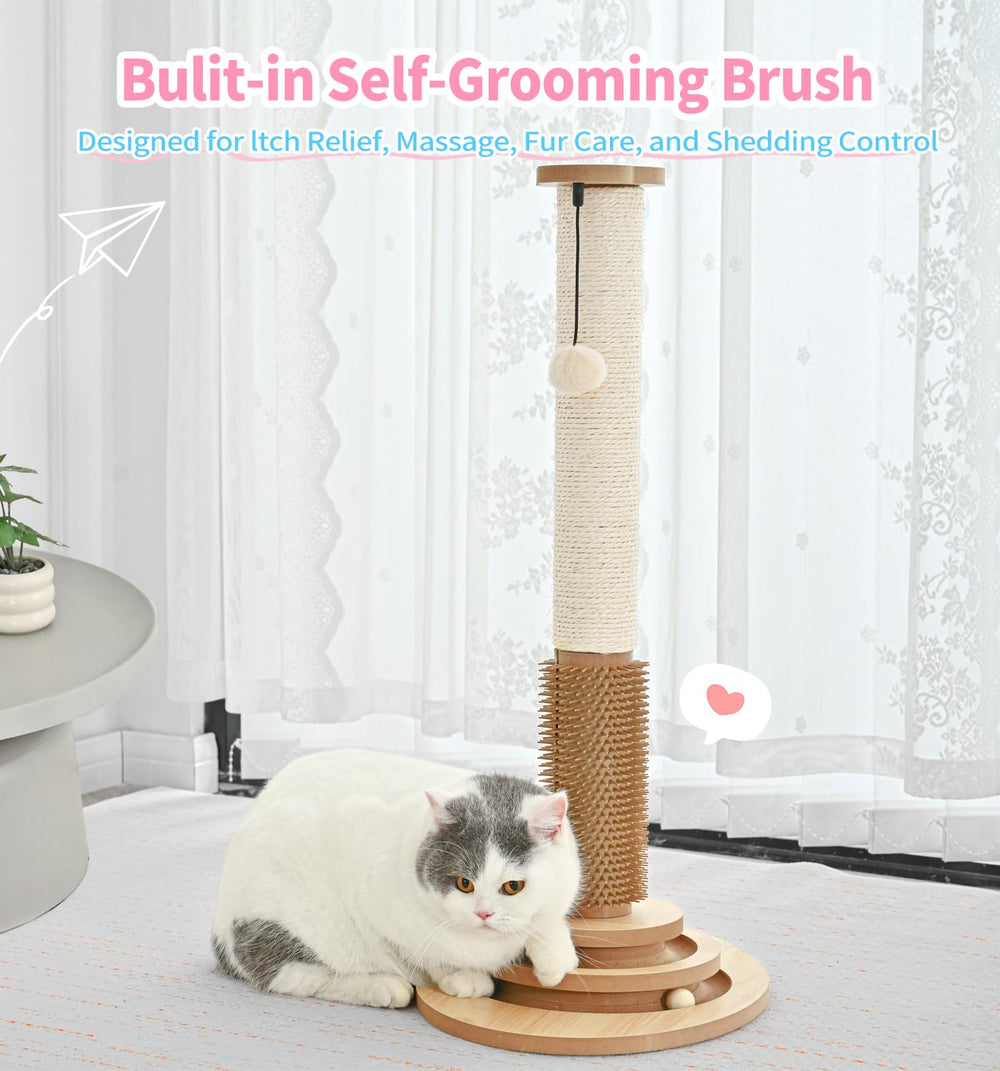 Made4Pets tall beige scratcher placed in a living room corner.