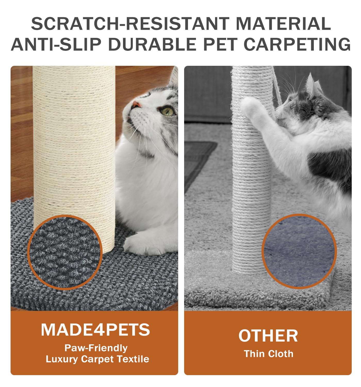 Made4Pets 33-inch tall post in living room demonstrates space-efficient design.