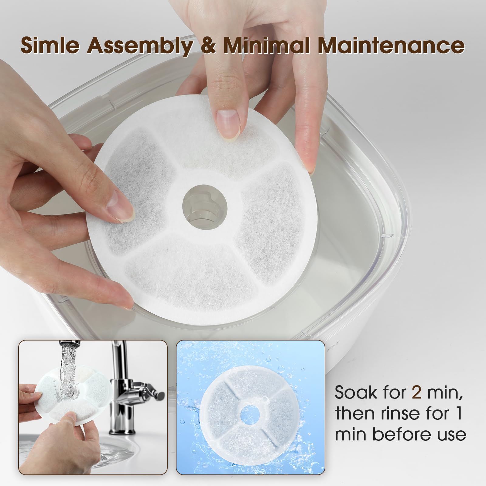 Magetang pre-filter sponges included—traps hair for a cleaner fountain