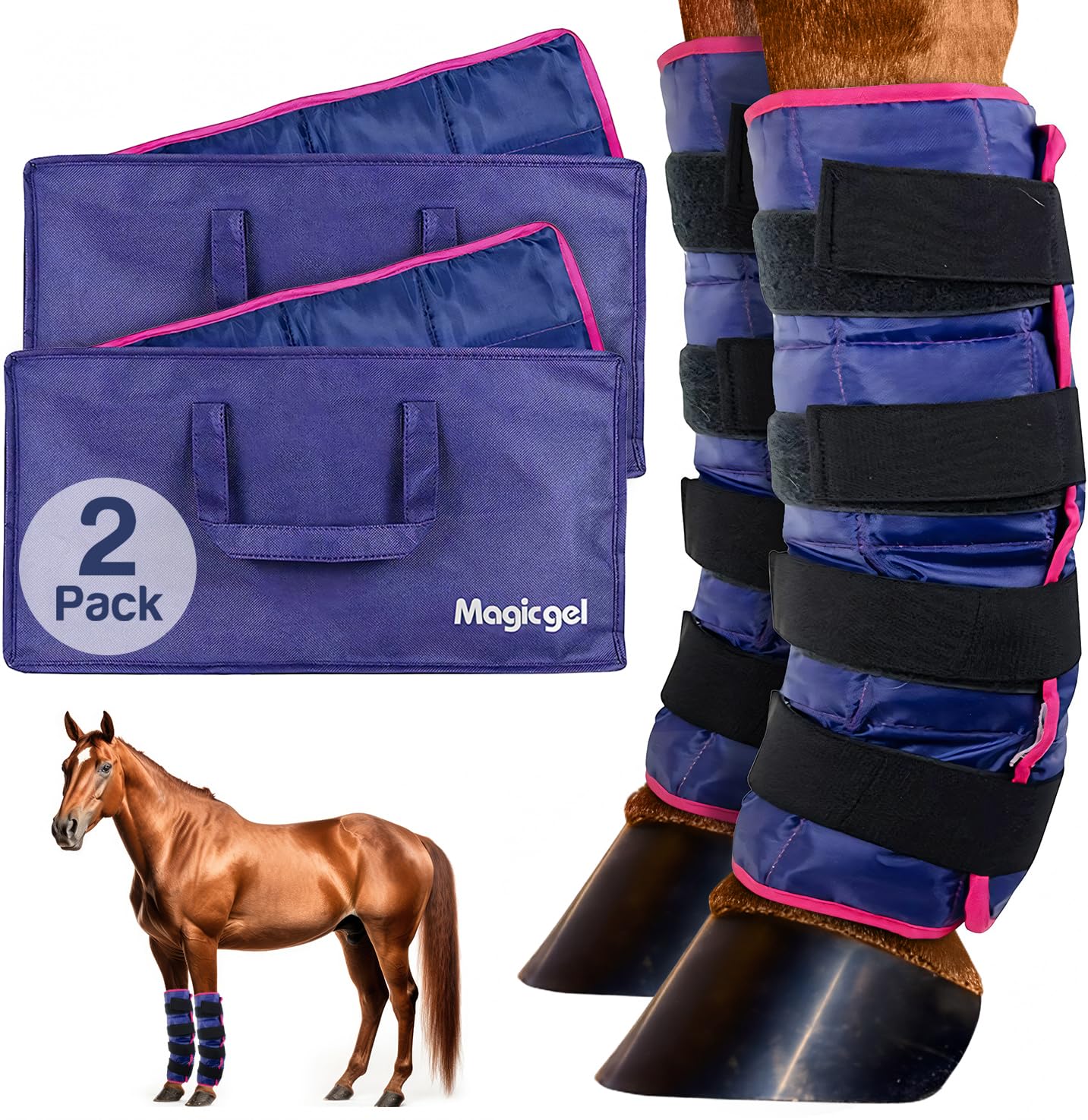 Magic Gel horse ice pack with carry case for organized cooling supplies.