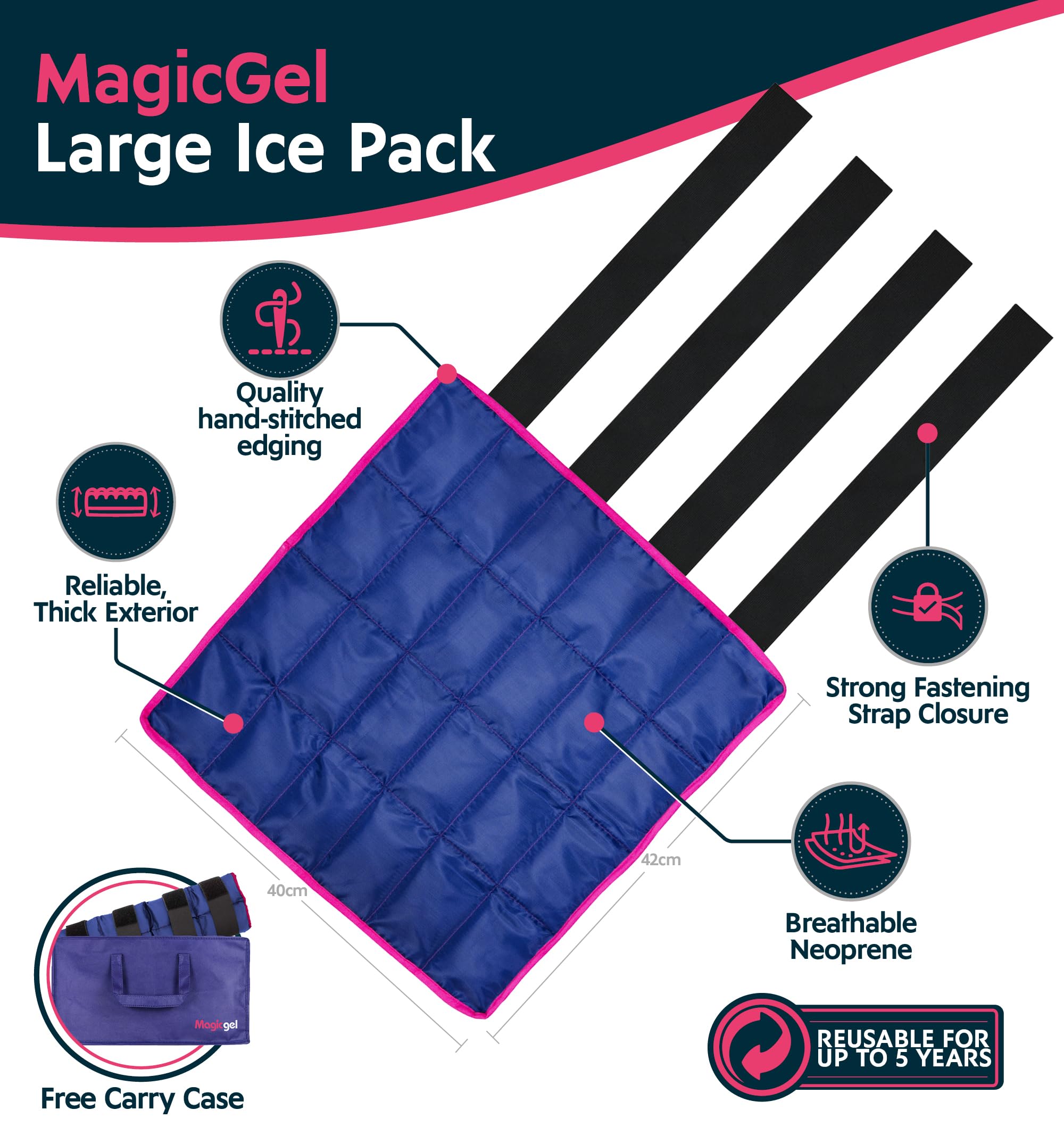 Magic Gel ice pack strap closeup showing durable fastening.
