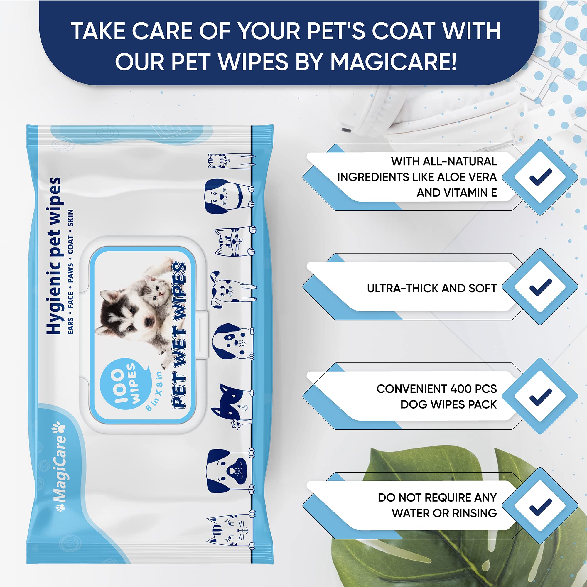 Magicare pet wipes for ears gentle cleaning without water.