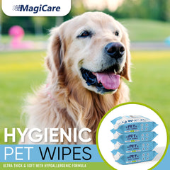 Magicare unscented pet wipes for coat cleaning without fragrance, ideal for sensitive pets.