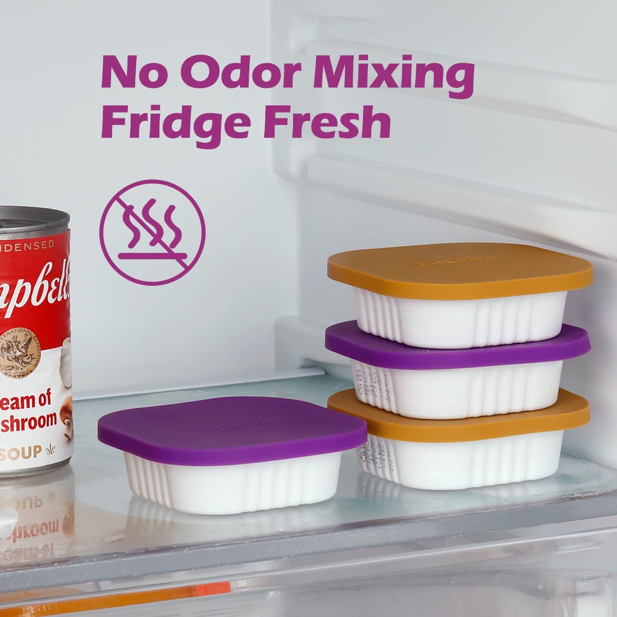 Magicfour color-matched purple and ochre lids fit Cesar cans perfectly.