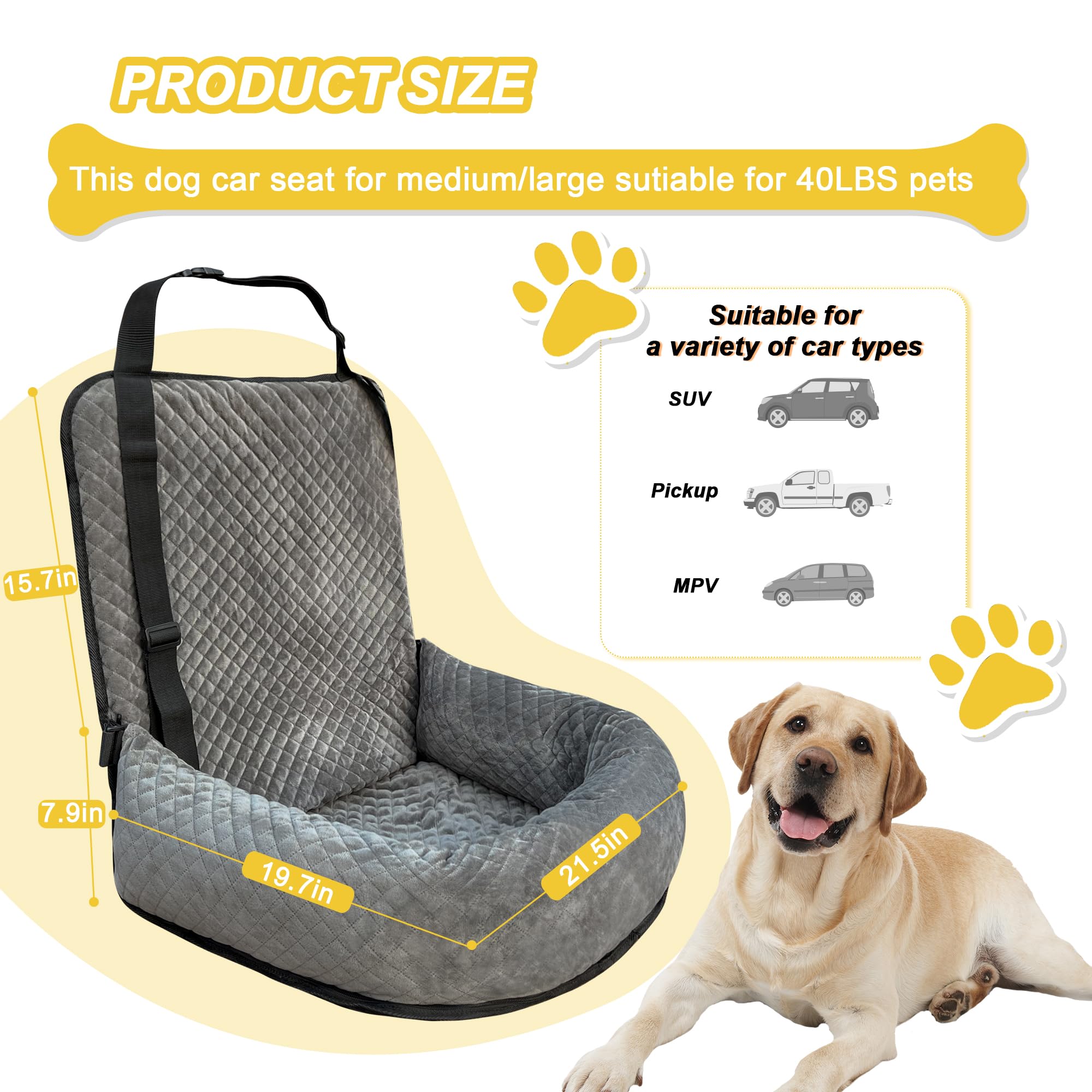 MagicFox dog car seat front view gray highlights easy setup and supervision.