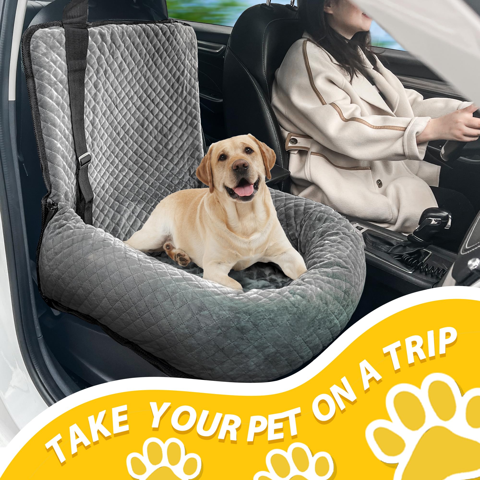 MagicFox dog car seat secure strap view shows stable rides during braking.