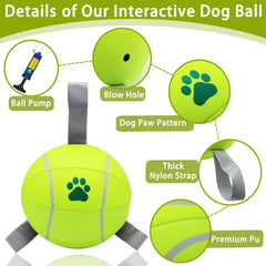 Magicorange 6in dog ball yellow soft straps shown for gentle bite protection.